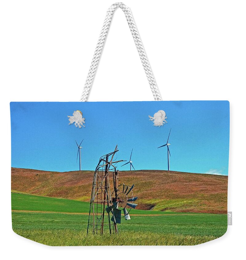 Wind Mills Its Still Good Idea Weekender Tote Bag featuring the digital art Wind Mills Its Still Good Idea by Fred Loring
