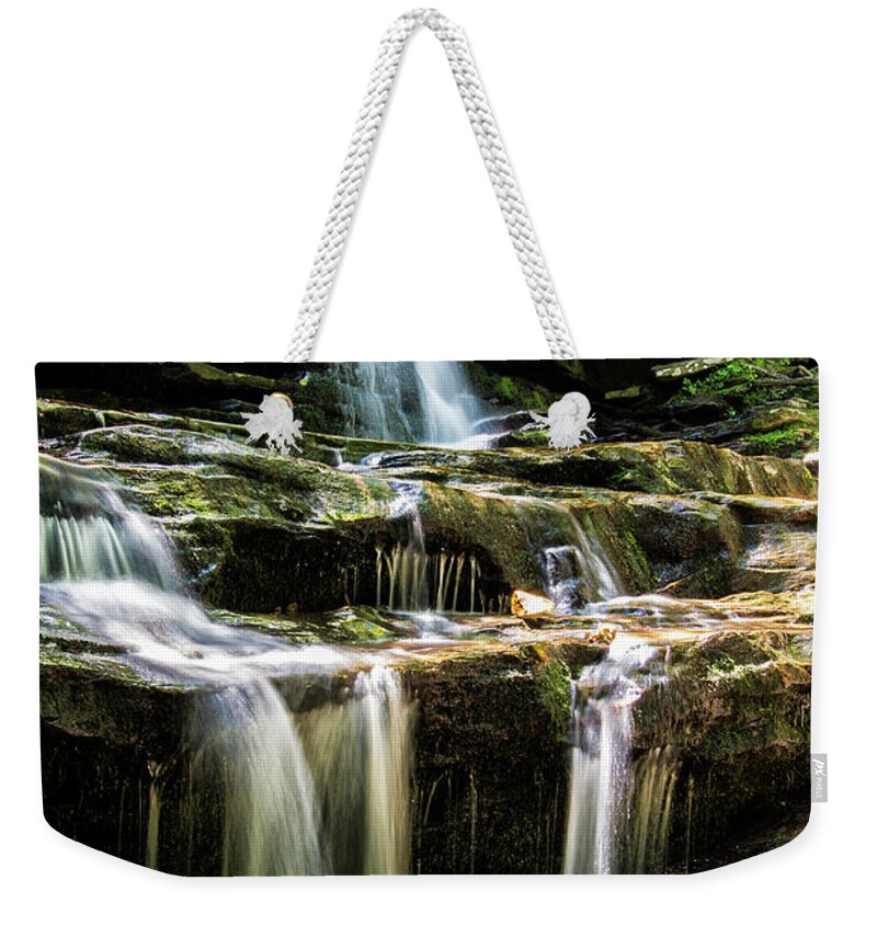 In This Long Exposure Color Photography Window Falls Is Shown. This Lovely Weekender Tote Bag featuring the photograph Window Falls Hanging Rock State Park Danbury North Carolina by Bob Decker