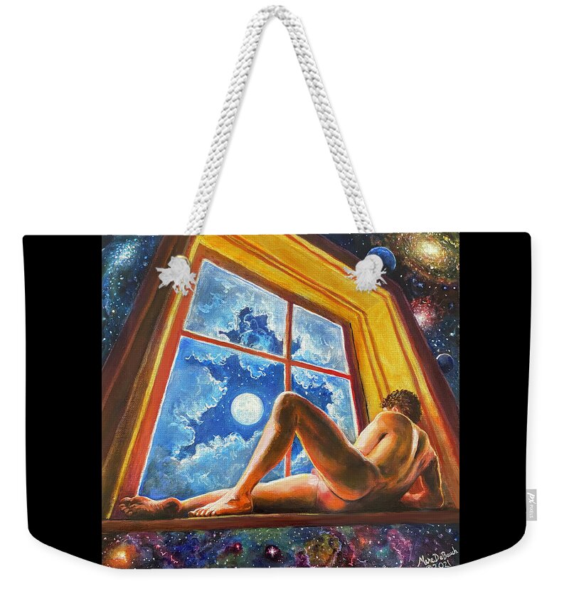 Male Nude Weekender Tote Bag featuring the painting Window of Dreams by Marc DeBauch