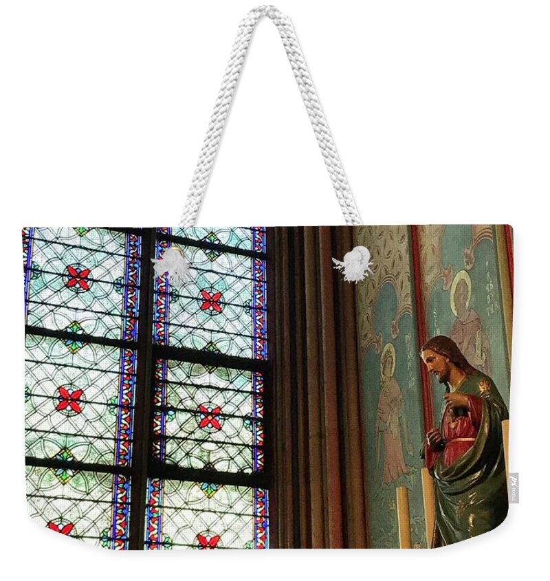Window Weekender Tote Bag featuring the photograph Windows of Notre Dame by Lee Darnell