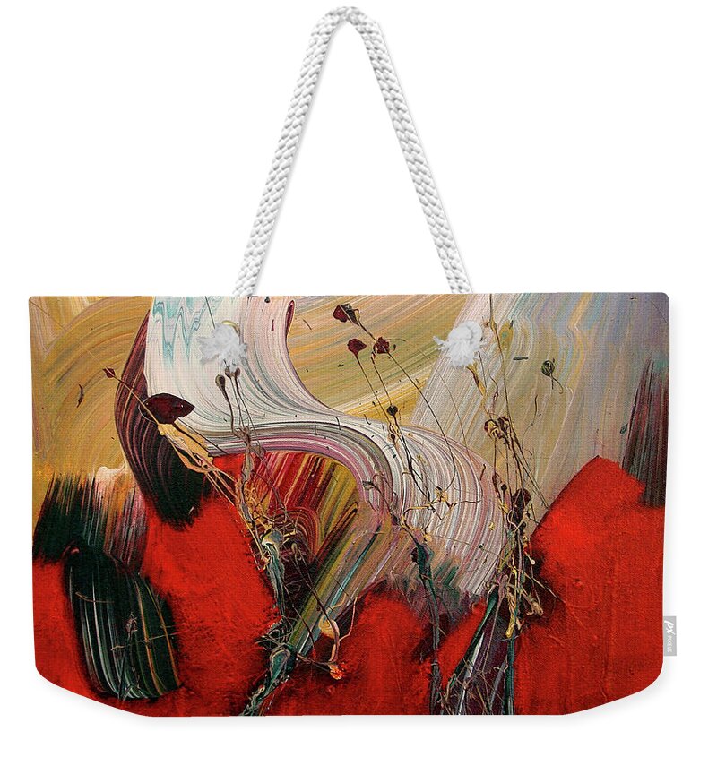 Abstract Weekender Tote Bag featuring the painting Winescape by Jim Stallings