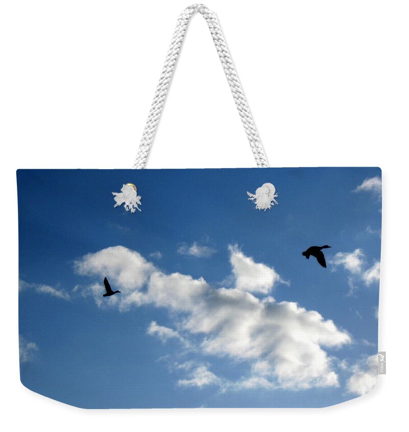 Ducks Weekender Tote Bag featuring the photograph Winged Silhouette by Katie Keenan