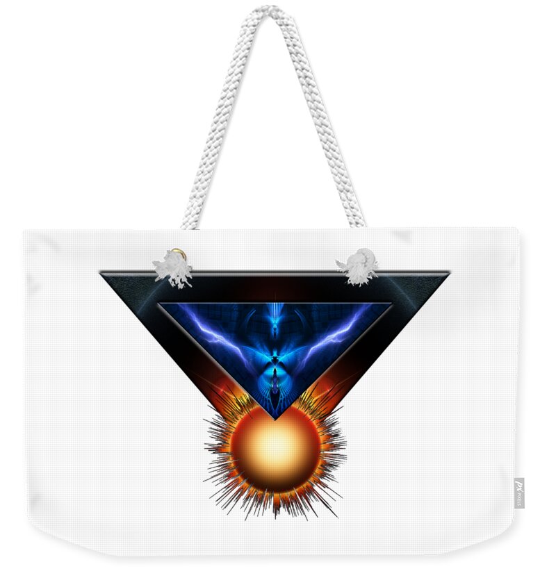 Fire Weekender Tote Bag featuring the digital art Wings Of Lightning Fractal Art Emblem by Rolando Burbon