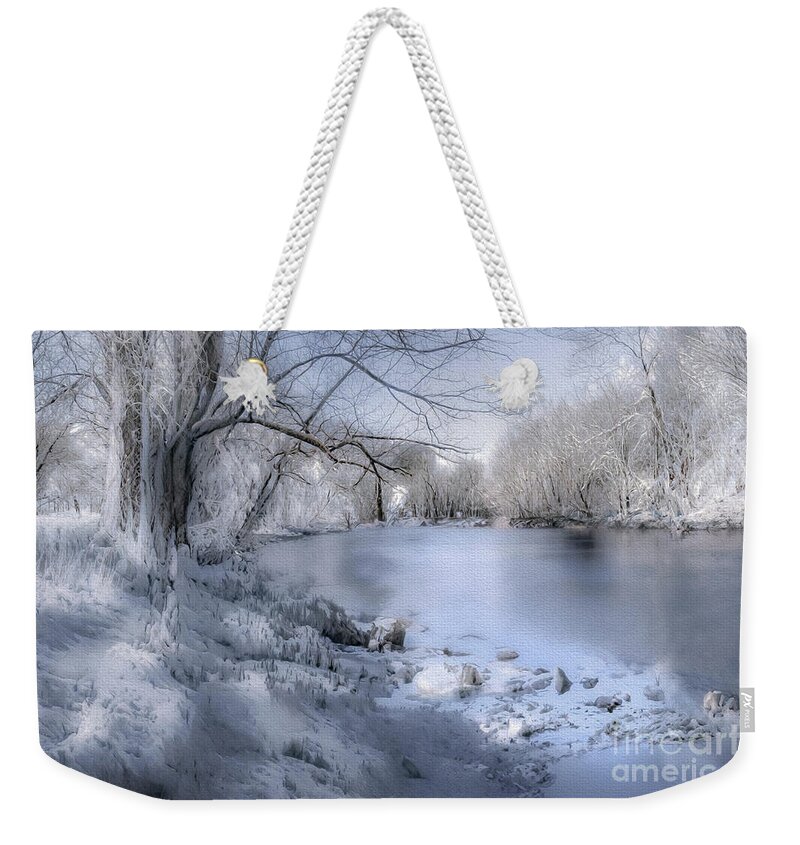 Snow Weekender Tote Bag featuring the photograph Winter Blues on Ice by Shelia Hunt
