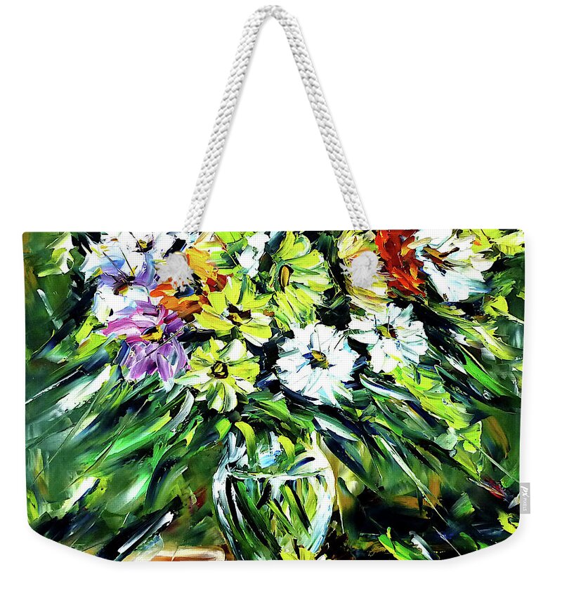 Flower Still Life Weekender Tote Bag featuring the painting Winter Bouquet by Mirek Kuzniar