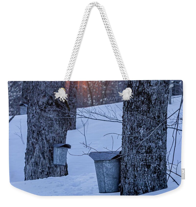 Winter Weekender Tote Bag featuring the photograph Winter Buckets by Tim Kirchoff
