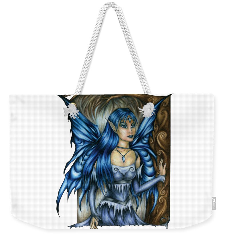 Ice Fairy Princess Weekender Tote Bag featuring the drawing Winter Fairy Drawing by Kristin Aquariann