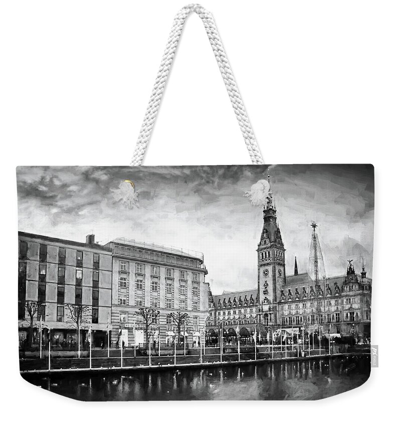 Hamburg Weekender Tote Bag featuring the photograph Winter in Hamburg Germany Black and White by Carol Japp