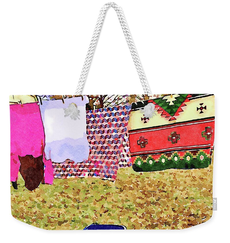 Laundry Day Weekender Tote Bag featuring the digital art Winter Laundry Day Watercolor Painting by Shelli Fitzpatrick