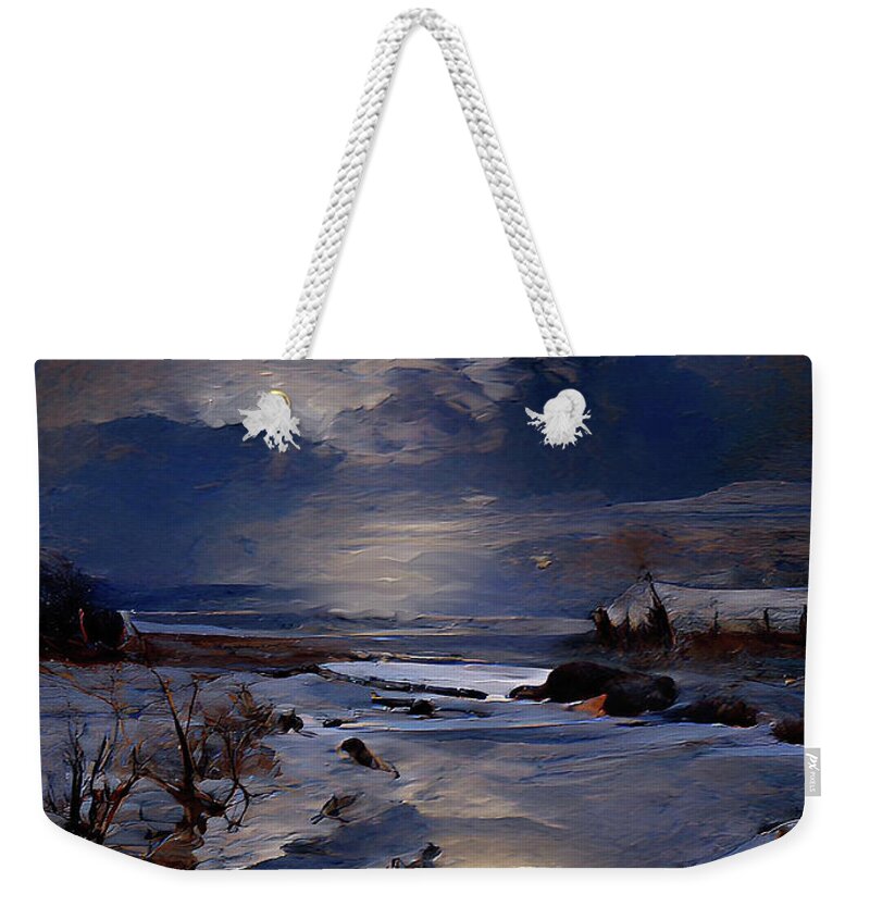  Weekender Tote Bag featuring the digital art Winter Night Reflection by Rein Nomm