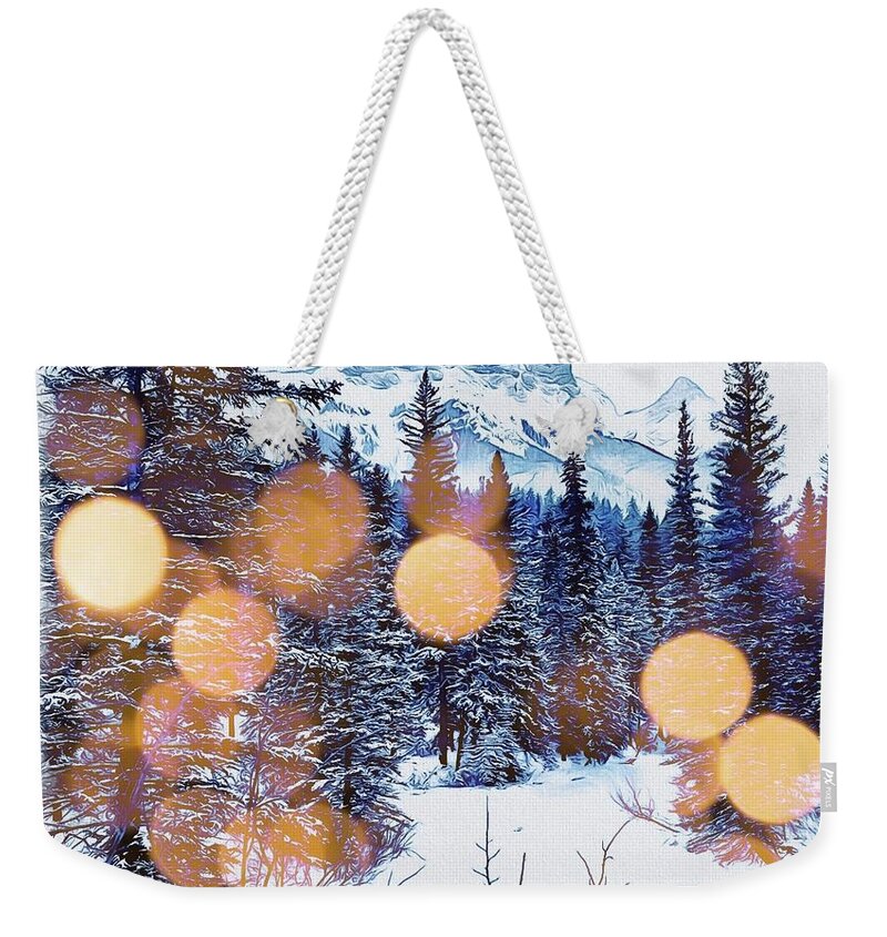 Rockies Weekender Tote Bag featuring the mixed media Winter Shimmer by Marie Conboy