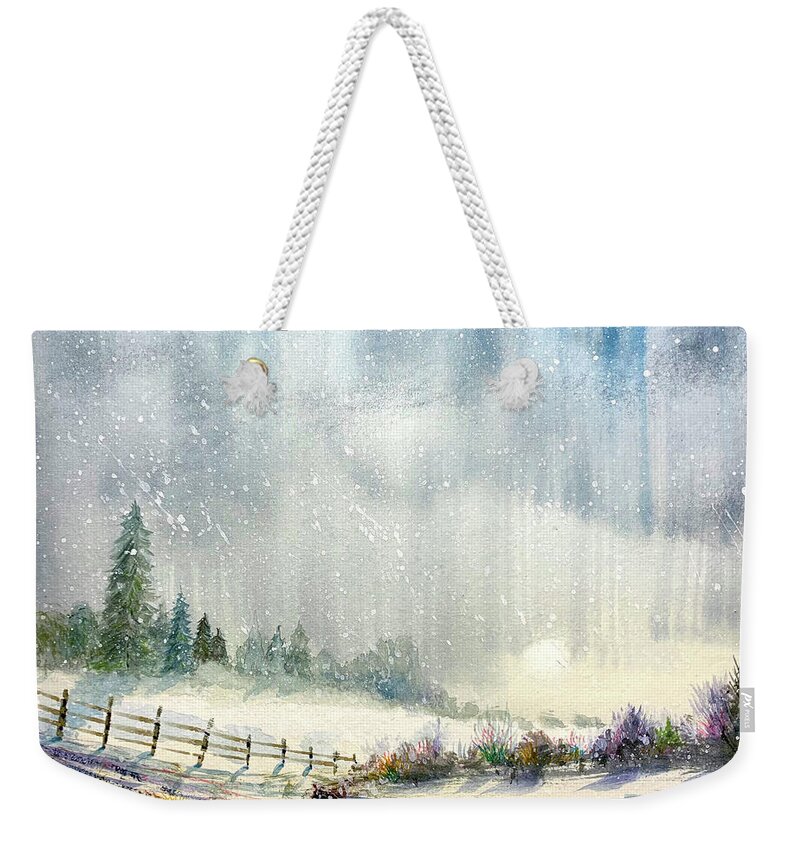 Winter Weekender Tote Bag featuring the painting Winter Snow by Anthony DiNicola