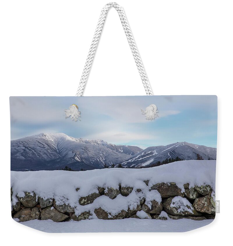 Winter Weekender Tote Bag featuring the photograph Winter Stone Wall Sugar Hill View by Chris Whiton
