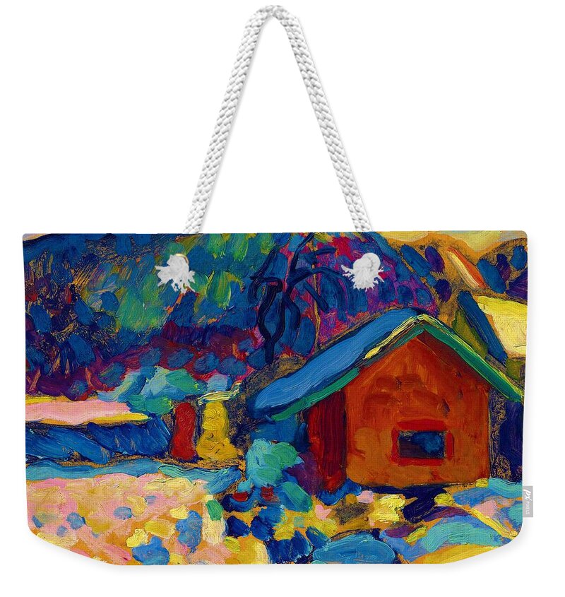Winter Study With Mountain Weekender Tote Bag featuring the painting Winter study with mountain, 1908 by Wassily Kandinsky