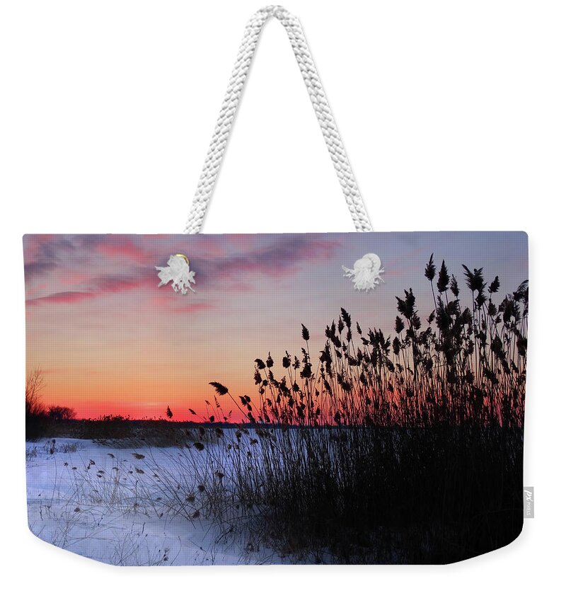 Winter Sunset Weekender Tote Bag featuring the photograph Winter Sunset on the Bay 2 by David T Wilkinson