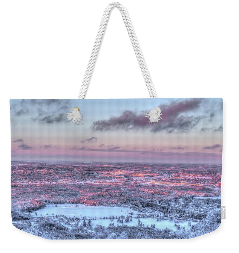 Wausau Weekender Tote Bag featuring the photograph Winter Sunset Over Rib Mountain Golf Course by Dale Kauzlaric