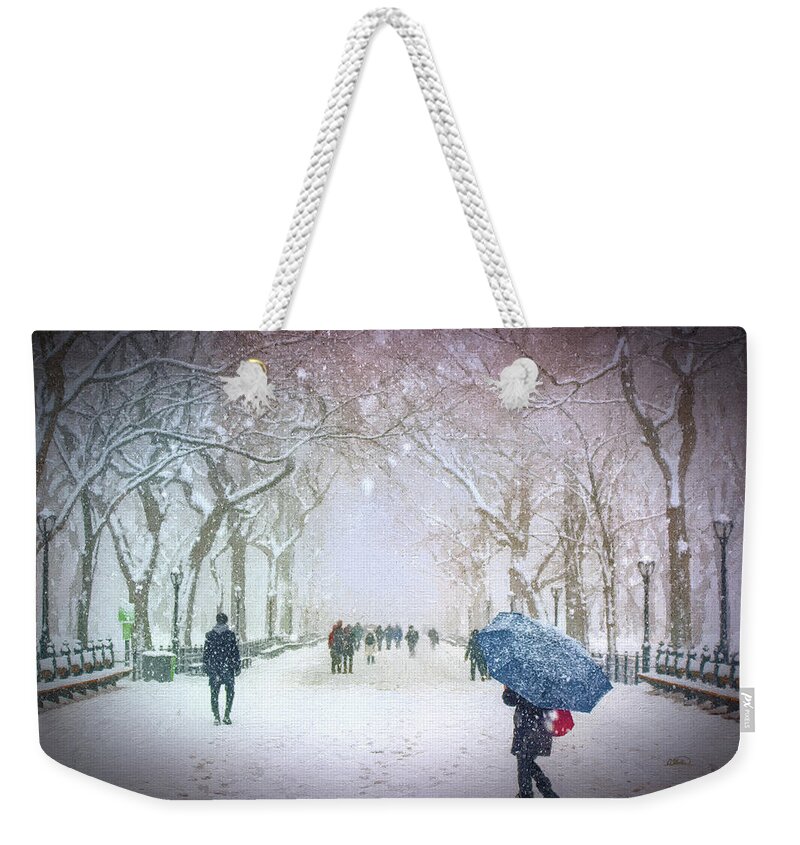 Landscape Weekender Tote Bag featuring the painting Winter Walk in Central Park - DWP3772616 by Dean Wittle