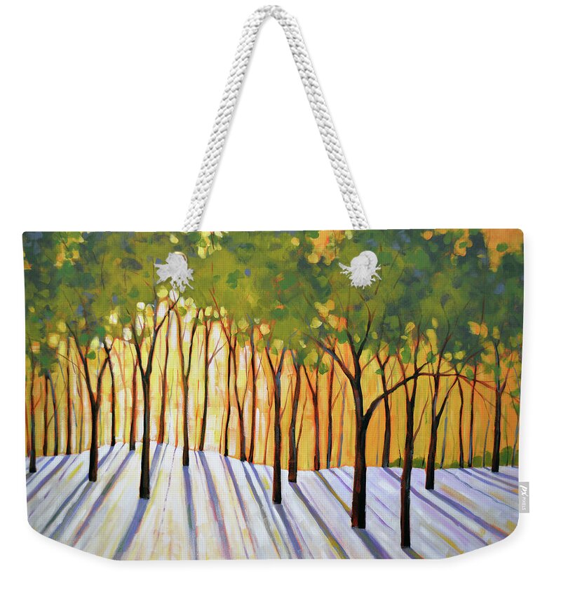 Landscape Weekender Tote Bag featuring the painting Winter Whispers by Amy Giacomelli