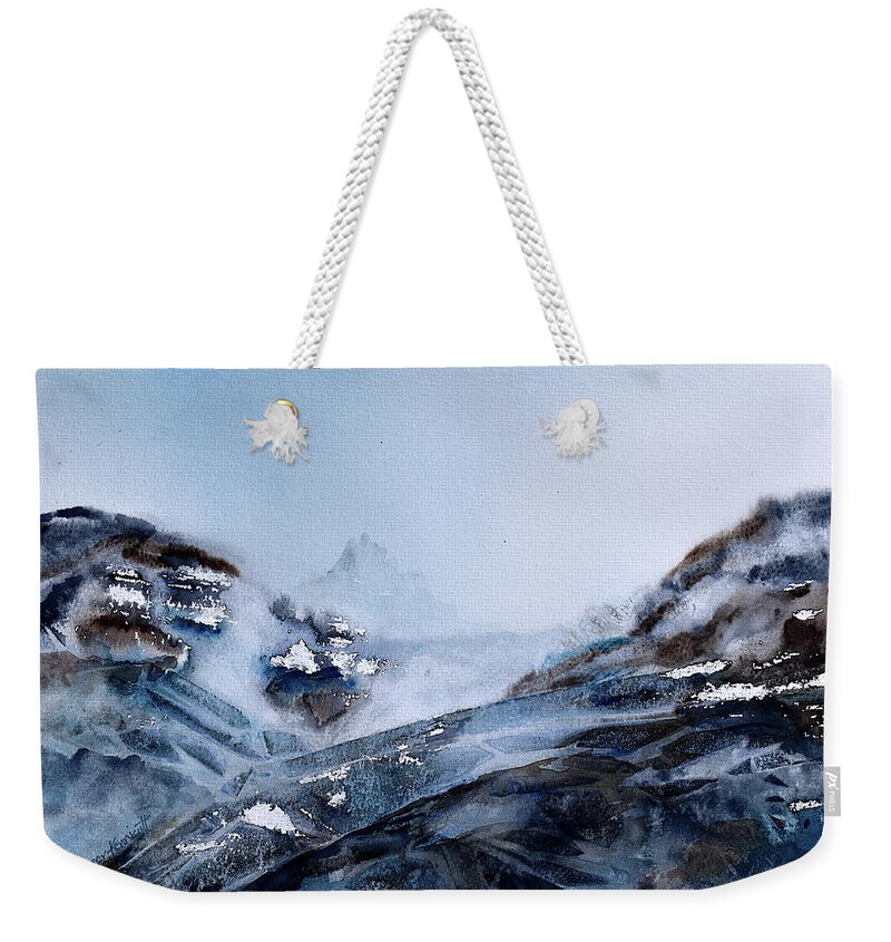 Mountains Weekender Tote Bag featuring the painting Wintry Mountains #1 by Wendy Keeney-Kennicutt