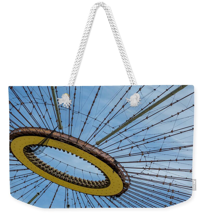 New York State Pavilion Weekender Tote Bag featuring the photograph Wire Abstract by Cate Franklyn