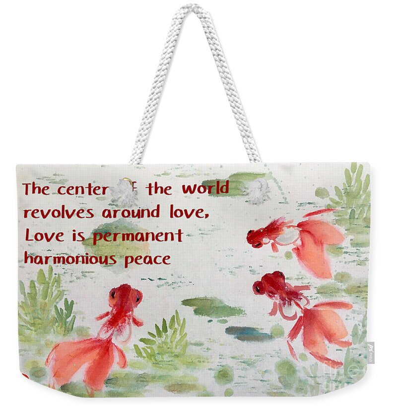Golden Fish Weekender Tote Bag featuring the painting Wishful - 6 by Carmen Lam