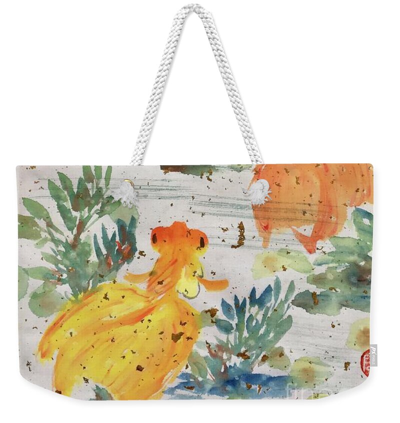 Gold Weekender Tote Bag featuring the painting Wishful and Good Luck by Carmen Lam