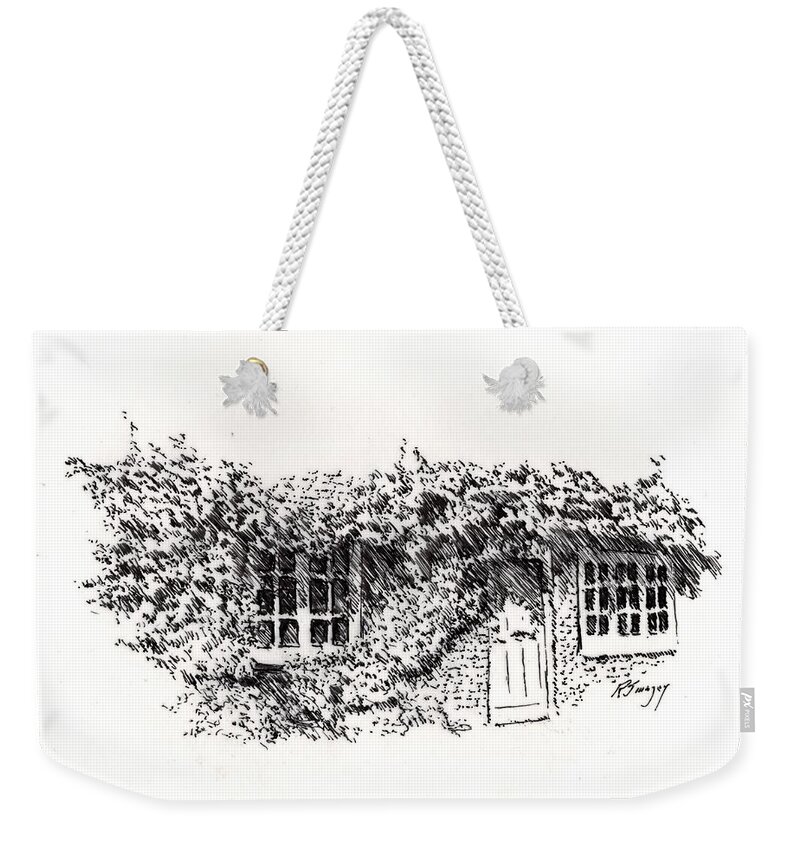 Gift Weekender Tote Bag featuring the drawing Wisteria Covered Entry by R Allen Swezey