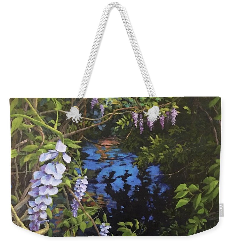 Wisteria Weekender Tote Bag featuring the painting Wisteria Creek by Don Morgan