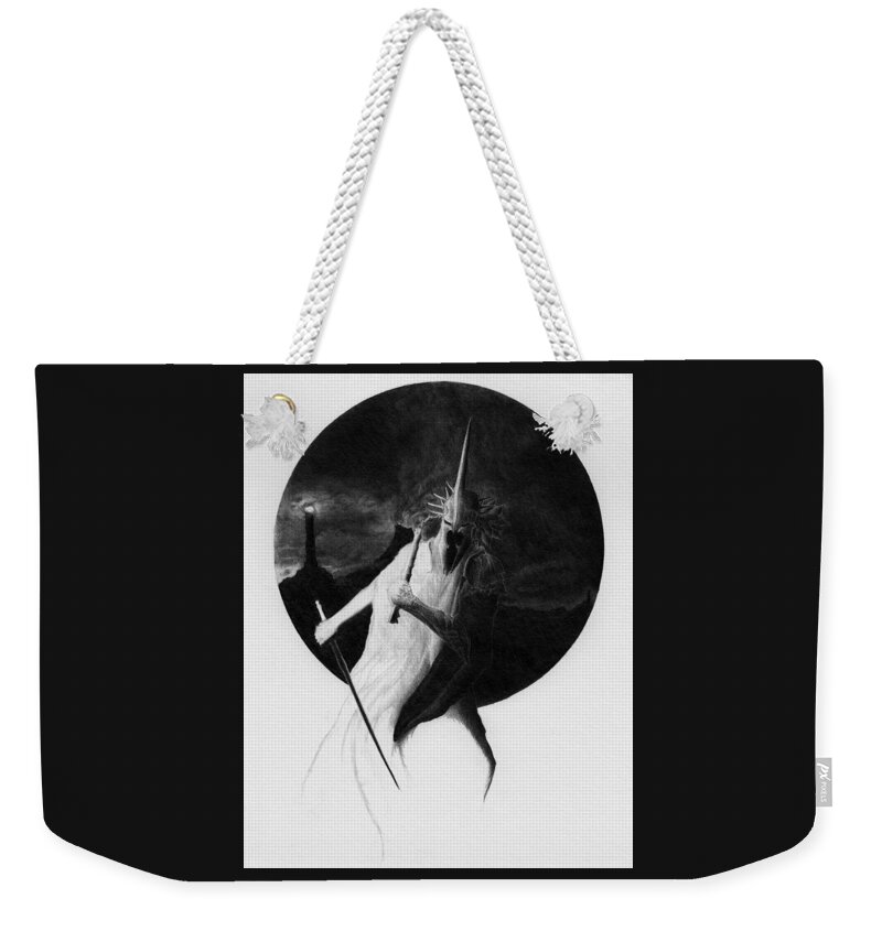 Fantasy Weekender Tote Bag featuring the drawing Witch King of Angmar - Artwork by Ryan Nieves