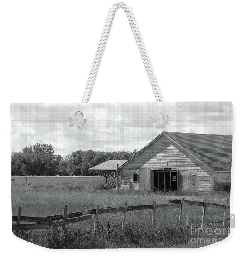 Nature Weekender Tote Bag featuring the photograph Wobbly Fence and Old Barn by Mary Mikawoz
