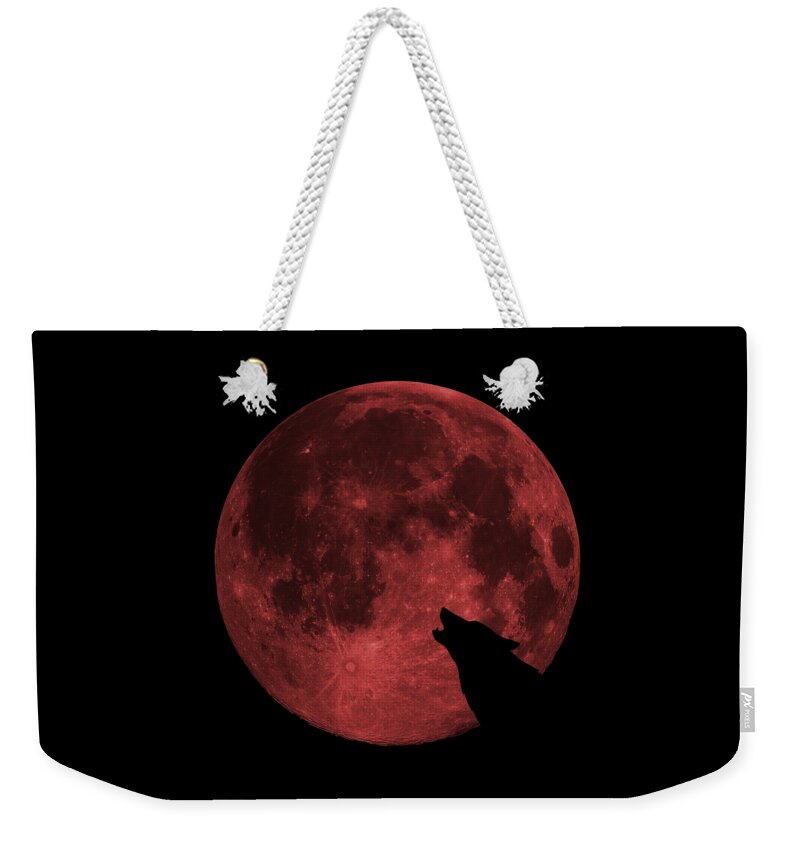 Cool Weekender Tote Bag featuring the digital art Wolf Howling Blood Moon by Flippin Sweet Gear