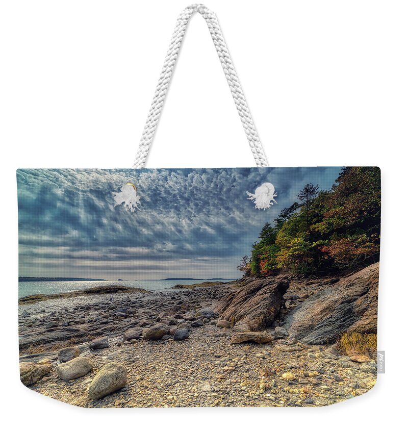 Freeport Maine Weekender Tote Bag featuring the photograph Wolfe Neck Woods by Penny Polakoff