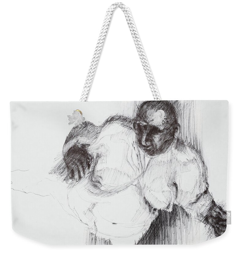 #figurativeart Weekender Tote Bag featuring the drawing Woman 18. Study For A Portrait by Veronica Huacuja