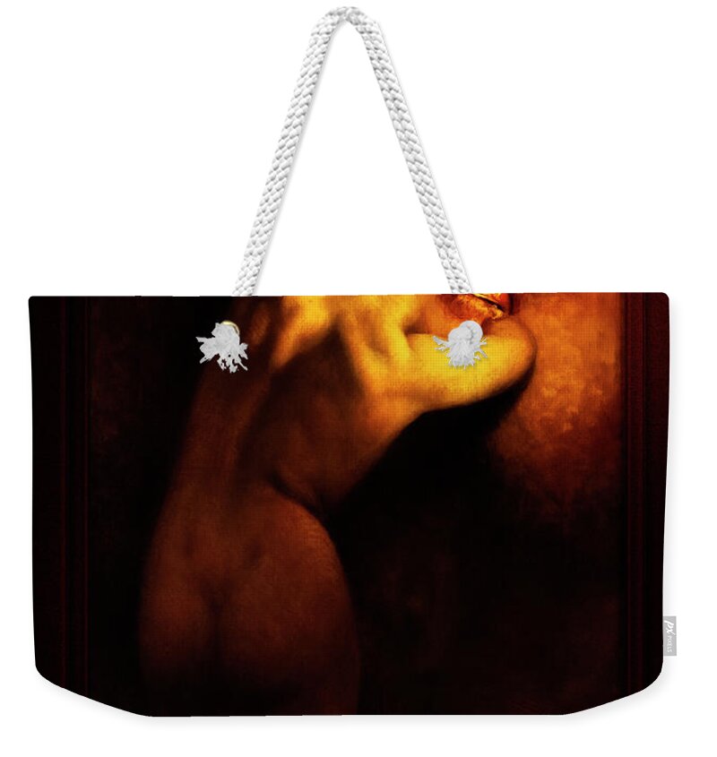 Nude Female Portrait Weekender Tote Bag featuring the painting Woman By Golden Light by Albert Joseph Penot Classical Art Old Masters Reproduction by Rolando Burbon