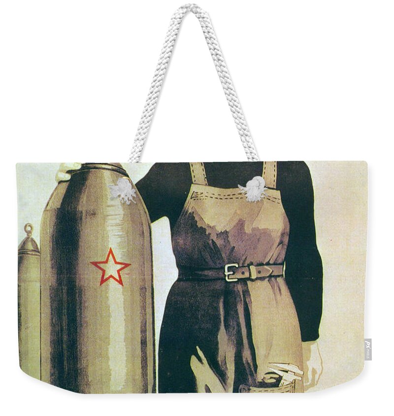 Woman Weekender Tote Bag featuring the digital art Woman in Bomb Factory by Long Shot