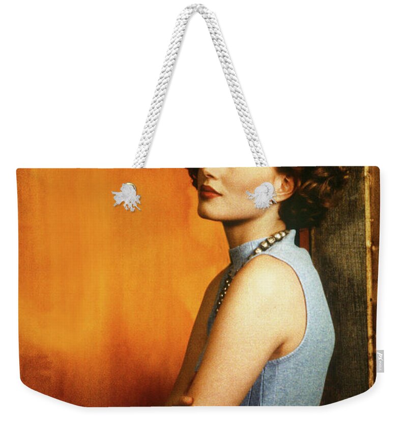 Romantic Weekender Tote Bag featuring the photograph Woman in the Window 1987 by Steve Ladner