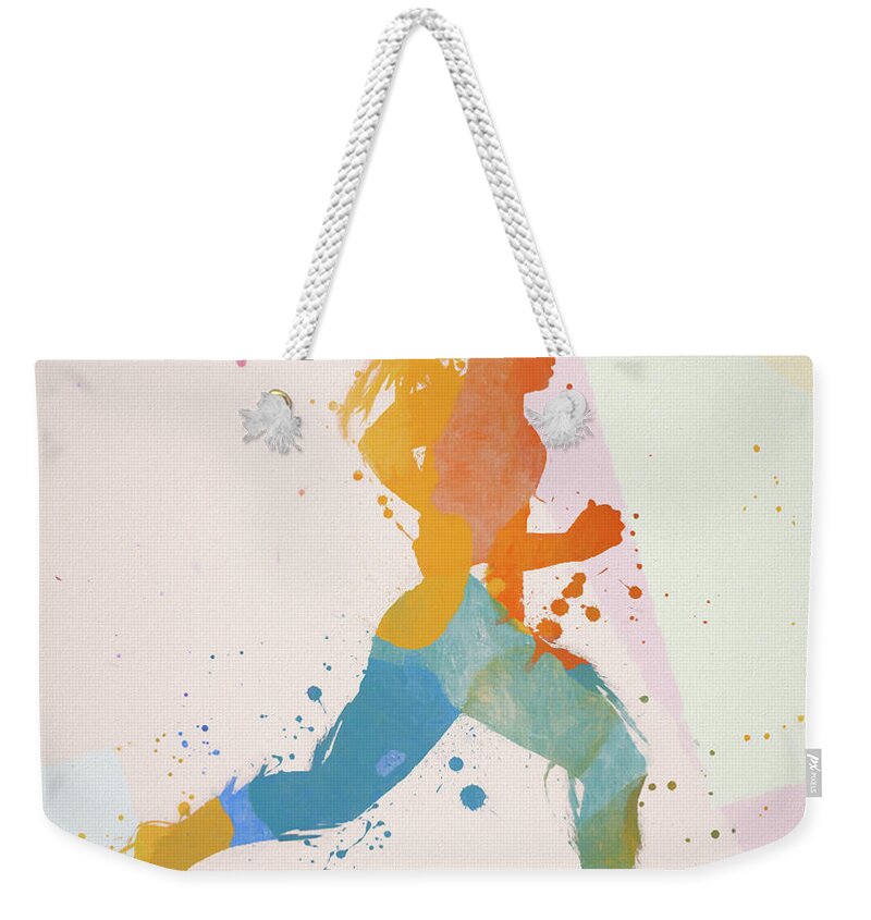 Woman Running Color Splash Weekender Tote Bag featuring the painting Woman Running Color Splash by Dan Sproul
