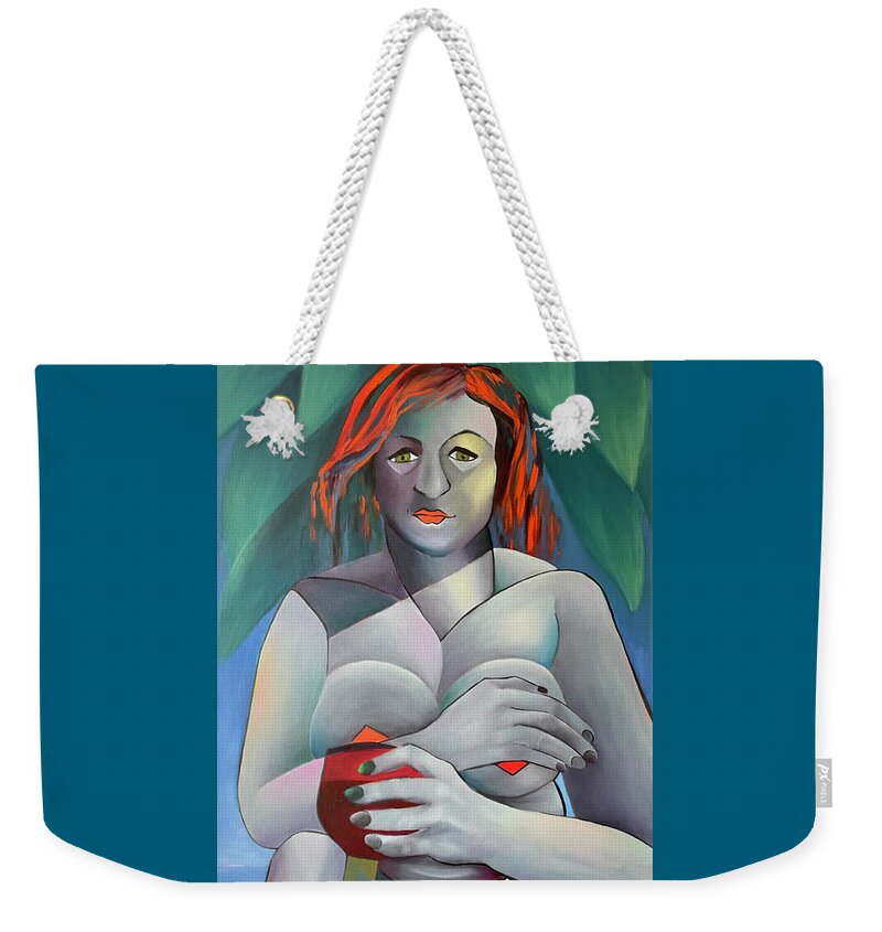 Woman Weekender Tote Bag featuring the painting Woman with Wineglass by Karin Eisermann