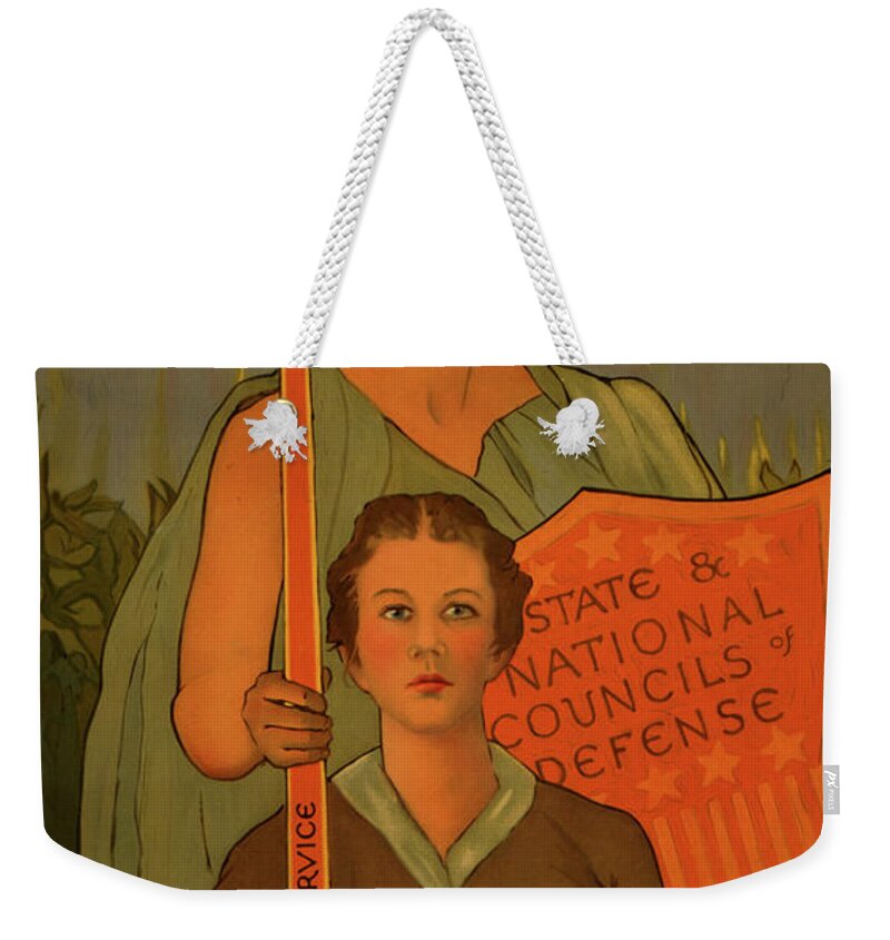 Woman Weekender Tote Bag featuring the painting Woman your country needs you, 1917 by American School