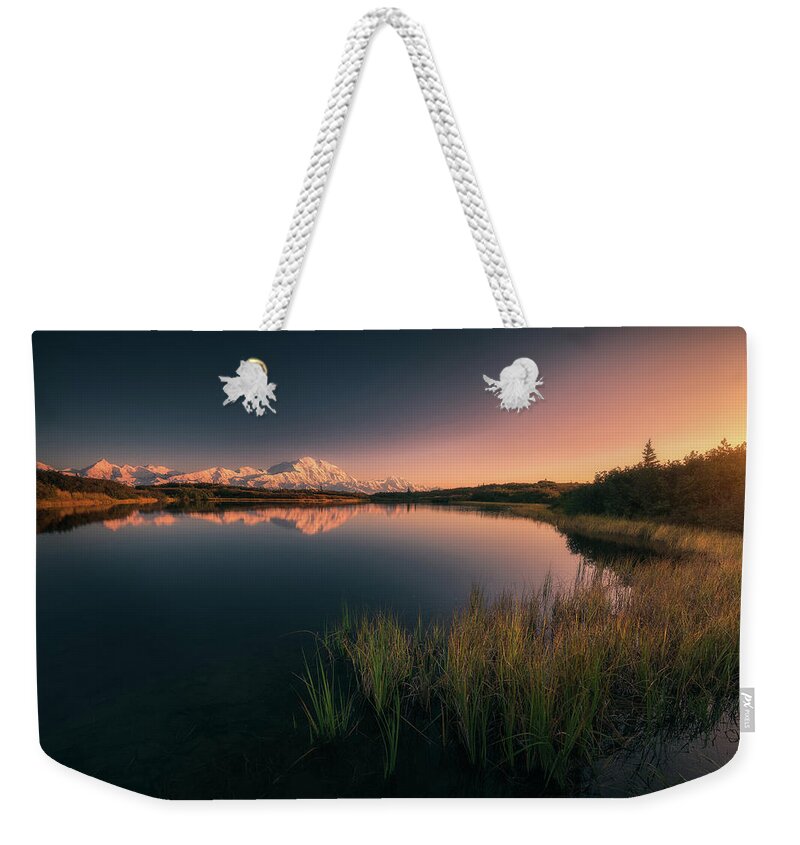 Alaska Weekender Tote Bag featuring the photograph Wonder lake reflections by Henry w Liu
