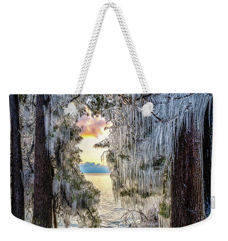 Waiting For Sunrise Behind A Wall Of Ice. Taken In Whitefish Dunes State Park In Door County Weekender Tote Bag featuring the photograph Wonderland by Brad Bellisle