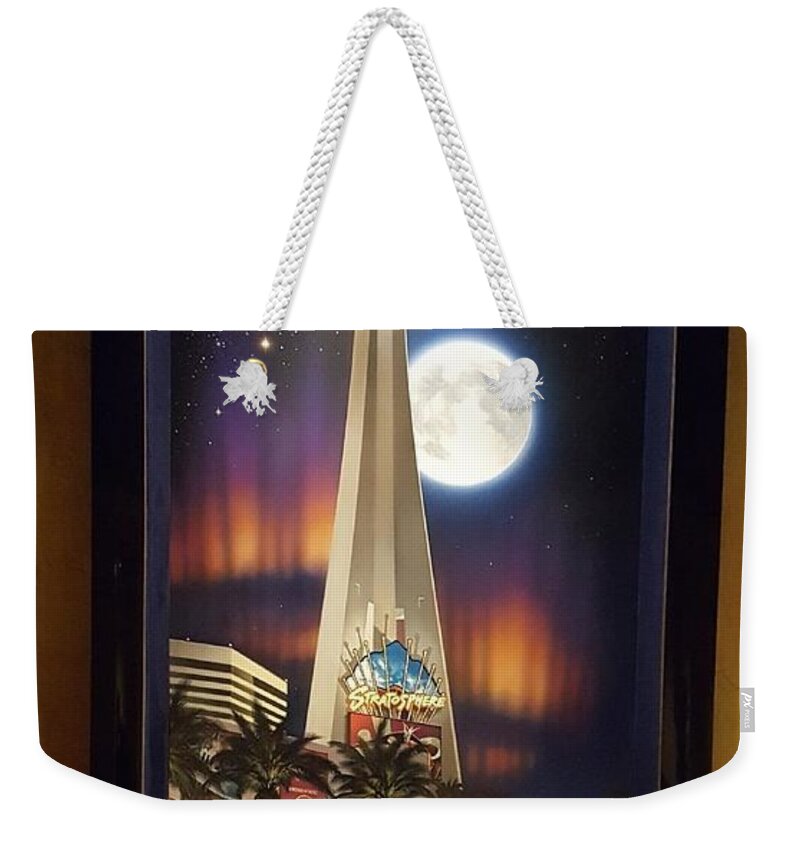Las Vegas Stratosphere Tower The Strip Kenny Youngblood Weekender Tote Bag featuring the painting Wonders of the Universe by Kenny Youngblood