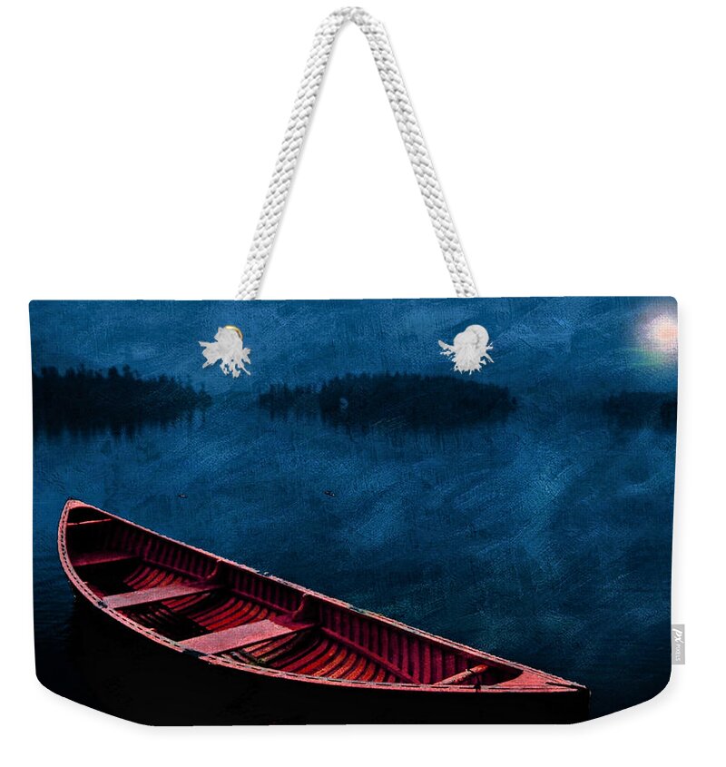 Canoe Weekender Tote Bag featuring the digital art Wood Canoe Blu by Russel Considine