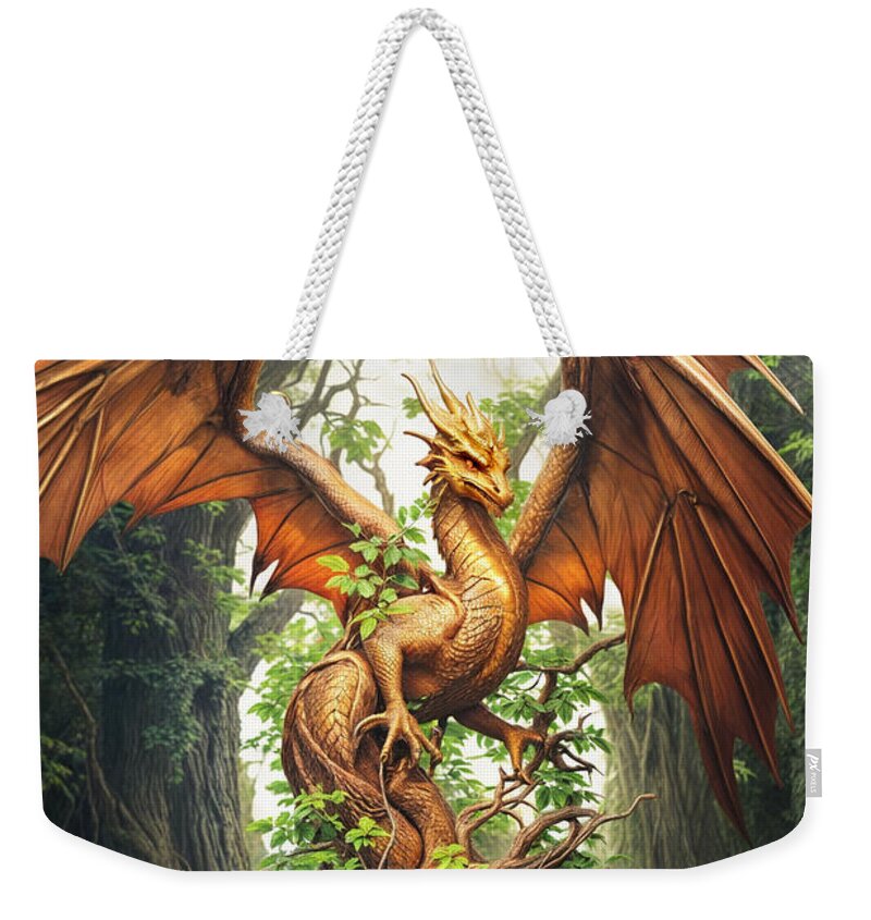 Chinese New Year 2024 Weekender Tote Bag featuring the digital art Wood Dragon 2 by Frances Miller