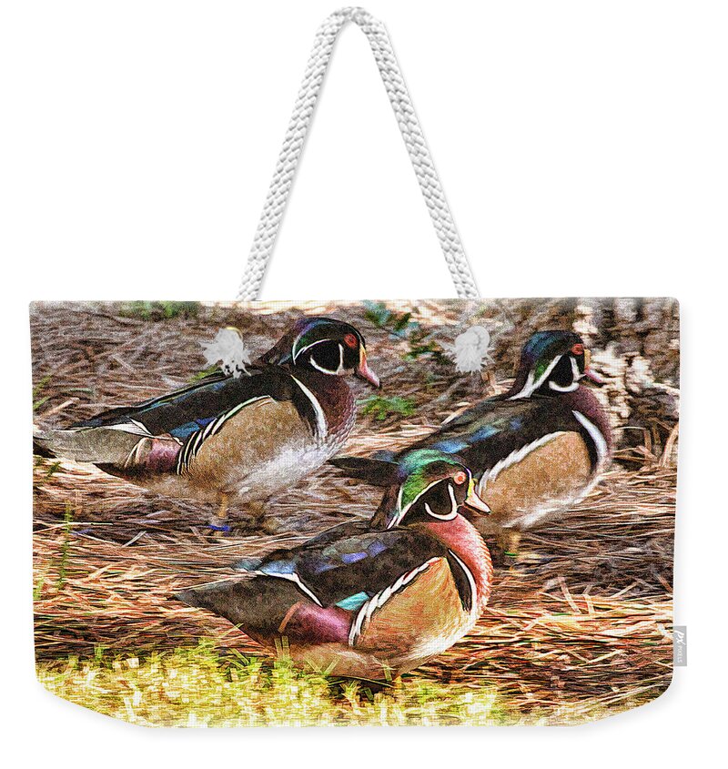 Duck Weekender Tote Bag featuring the photograph Wood Ducks Faux Painting by Bill Barber
