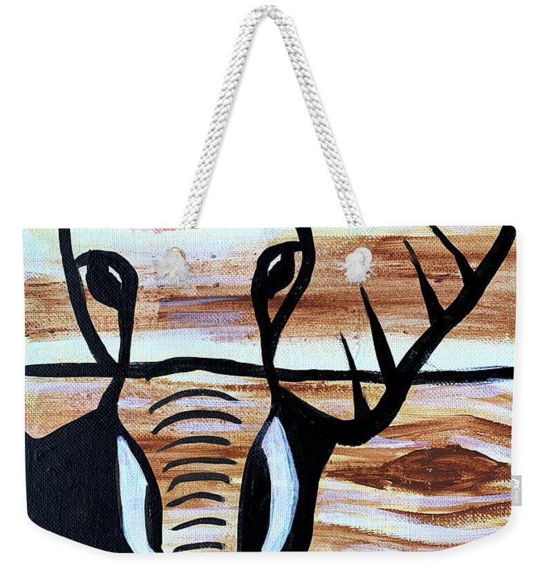 Elephant Weekender Tote Bag featuring the painting Wood Grain Elephant by Michele Fritz
