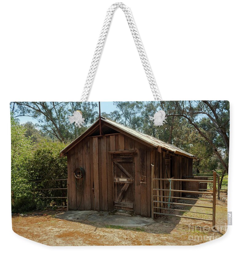 Barn Weekender Tote Bag featuring the photograph Wooden Barn, Bella Vista on Blackwood, Bridgetown, Western Austr by Elaine Teague