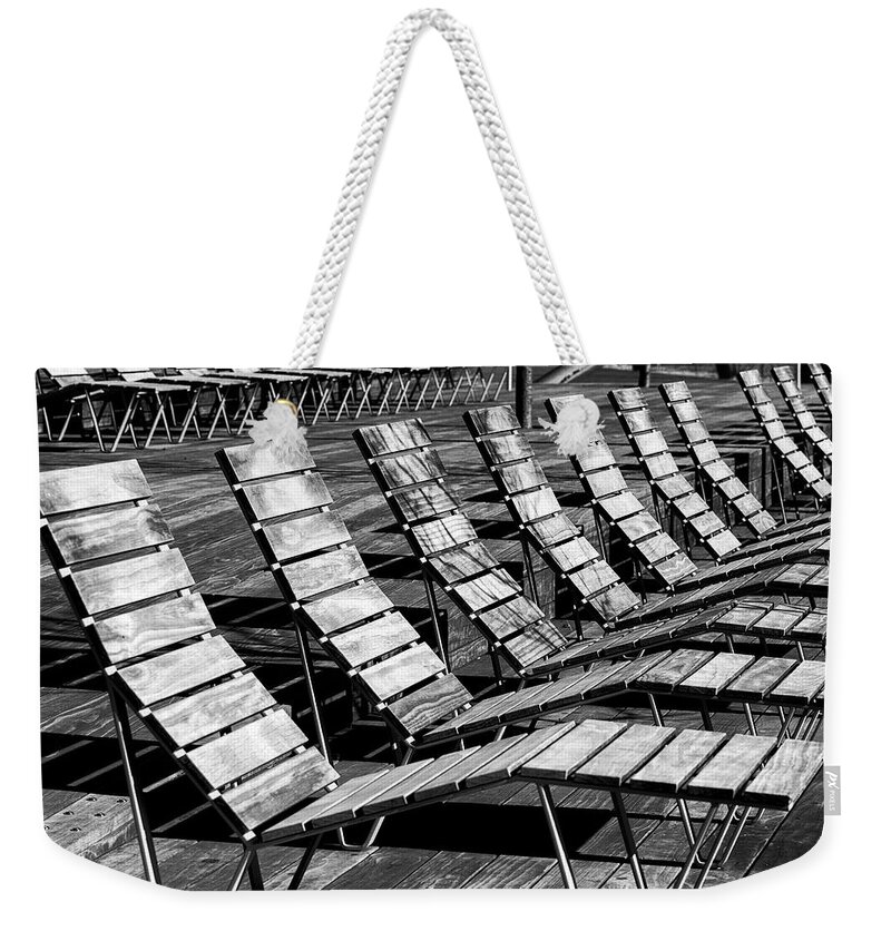 Wooden Weekender Tote Bag featuring the photograph Wooden Lounge Chairs by Cate Franklyn