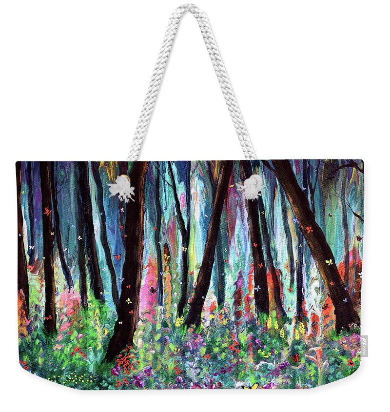 Woods Weekender Tote Bag featuring the painting Woodland Wildflowers and Butterflies by Laura Iverson