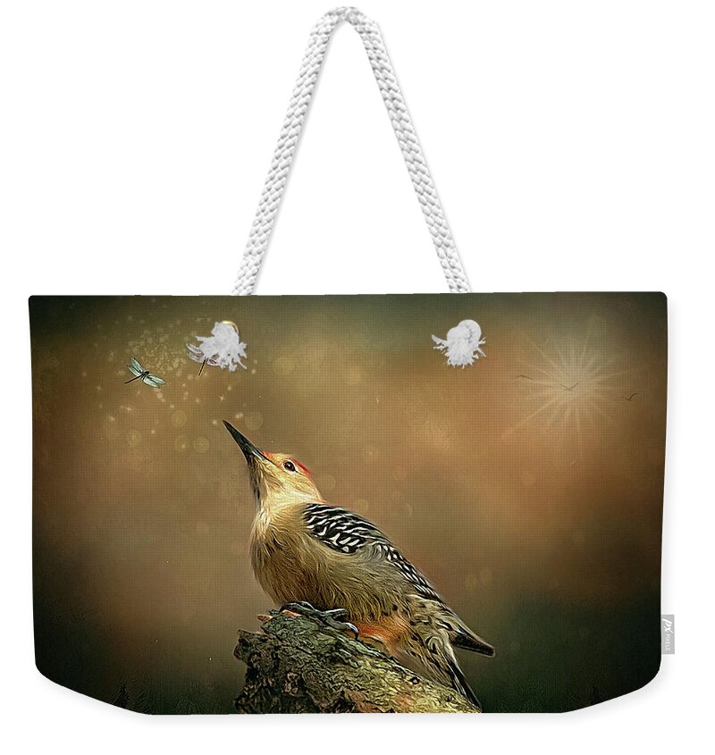 Woodpecker Weekender Tote Bag featuring the digital art Woodpecker by Maggy Pease